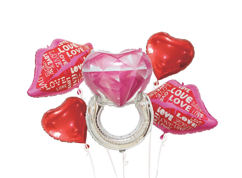 Шар (32"/81 см) Сердце, Кольцо с бриллиантом, Розовый