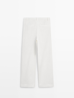 Massimo Dutti Хлопковые брюки с вытачками, белый
