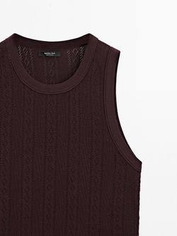 Massimo Dutti Топ из ажурной ткани с круглым вырезом, бордо