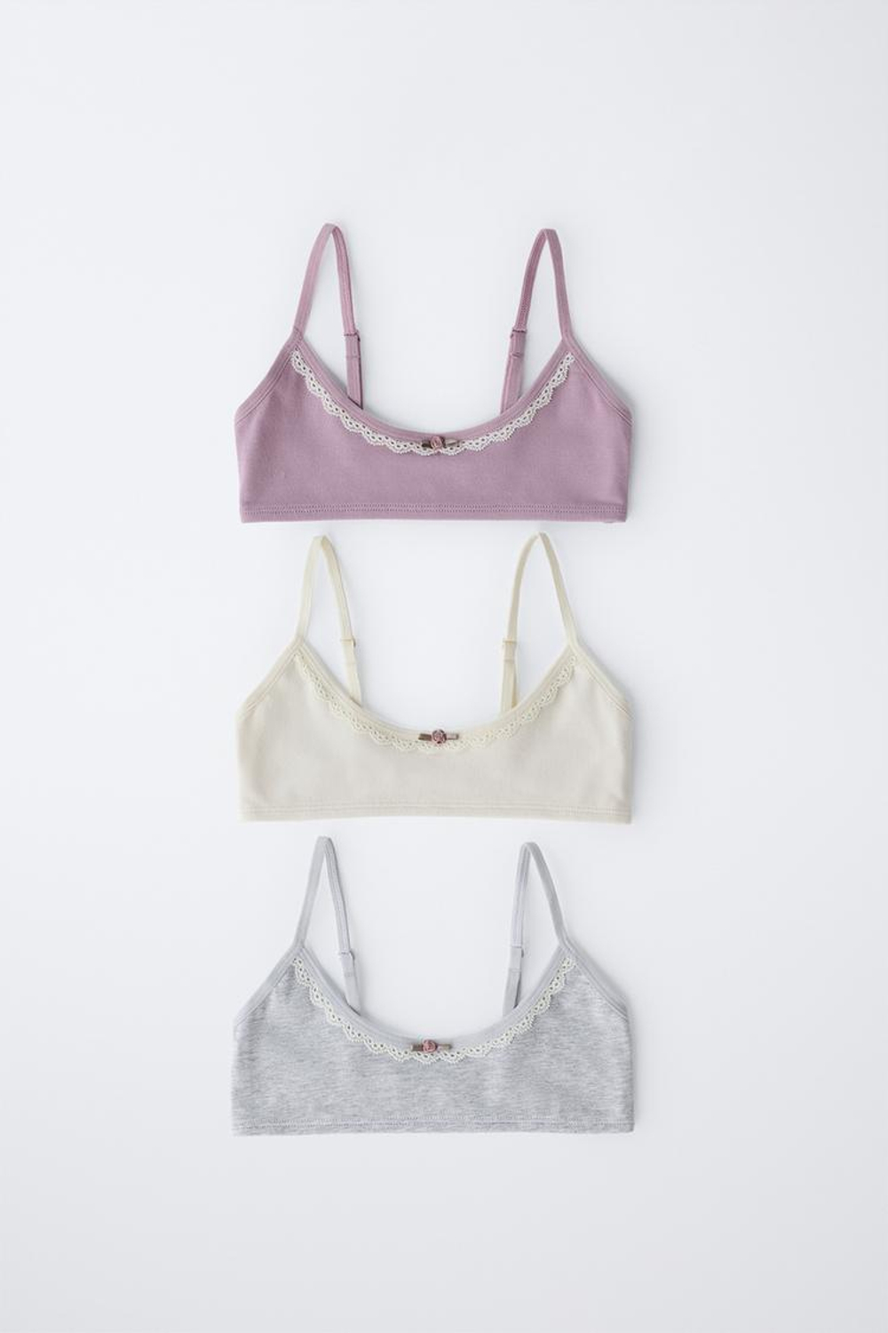 ZARA НАБОР ИЗ ТРЕХ ТОПОВ С КРУЖЕВОМ, РАЗНОЦВЕТНЫЙ