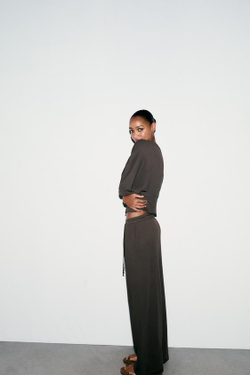 ZARA ПРЯМЫЕ ХЛОПКОВЫЕ БРЮКИ, КОРИЧНЕВЫЙ