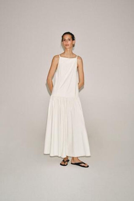 ZARA ПЛАТЬЕ СО СКЛАДКАМИ — ZW COLLECTION, БЕЛЫЙ