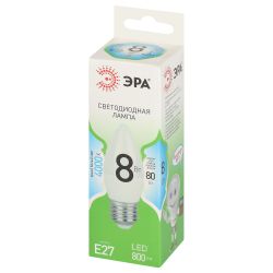 Лампа светодиодная ЭРА GREEN LINE LED B35-8W-840-E27 GL E27 8 Вт свеча яркий белый свет | Лампы cветодиодные Свеча (B/C)