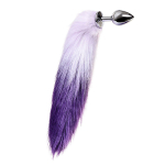 Серебристая металлическая анальная втулка 45см с фиолетово-белым хвостом размер M ToyFa Metal 712027-M