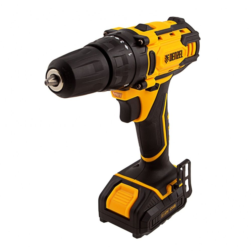 Дрель-шуруповерт аккумуляторная CDL-12-01CB, Li-Ion, 12 В, 1 акк, Denzel, 26104