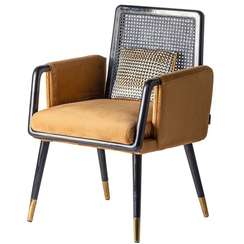 Стул VICAL Brillon, горчичный бархат, ротанг