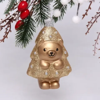 Ёлочная игрушка «Медвежонок-ёлочка» 7,5*5*12 см, шампань