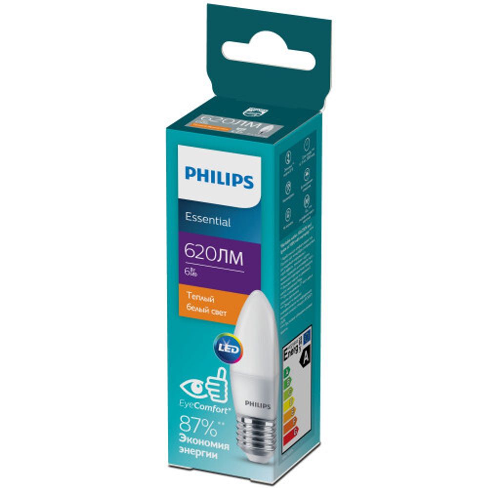 Лампочка светодиодная Philips ESS LEDCandle B35 6Вт 2700K Е27 / E27 свеча матовая теплый белый свет | Philips