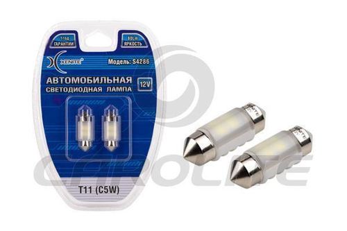 Лампа светодиодная 12V 4W салонный 28 мм белый 4 SMD 2 шт. блистер Xenite