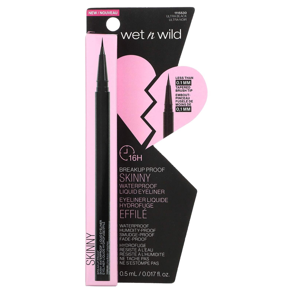wet n wild, Breakup Proof, Skinny, водостойкая жидкая подводка для глаз, 1115530 насыщенный черный, 0,5 мл (0,017 жидк. унции)