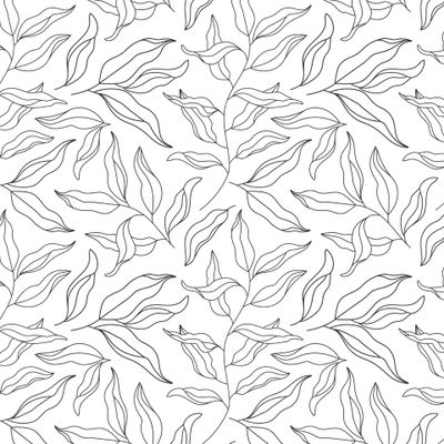 Ветки с листьями (чёрно-белый контурный)