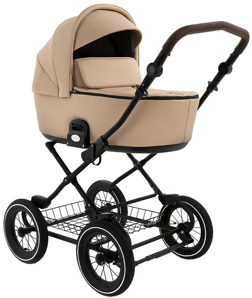 Детская коляска Roan Bass Next Classic Кожа d12 3 в 1 с автокреслом Elo Lux Black RCL302/1 Caramel