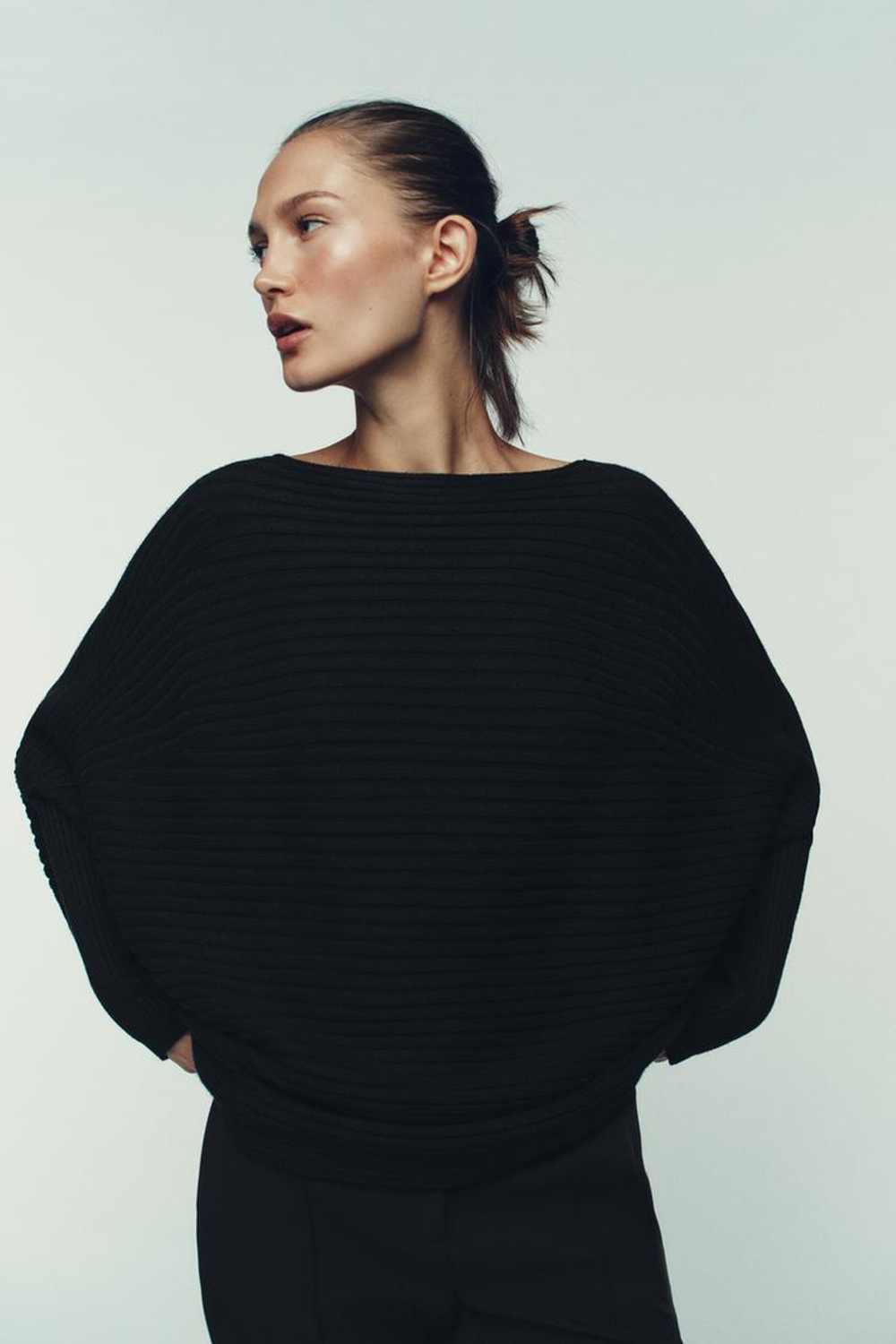 ZARA ОБЪЕМНЫЙ СВИТЕР РЕЛЬЕФНОЙ ВЯЗКИ, ЧЕРНЫЙ