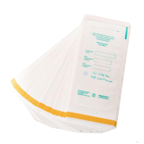 Крафт пакет для стерилизации размер: 100*200 мм белые, упаковка 10 шт.