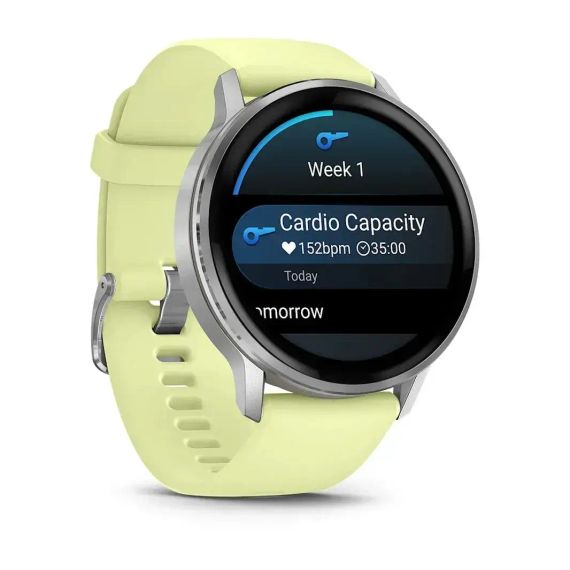 Garmin Venu 4 45 мм серебристые смарт-часы с цитроновым силиконовым ремешком