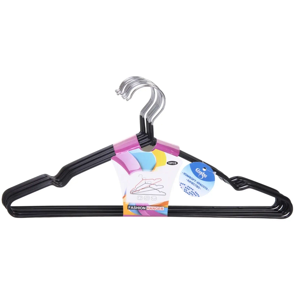 Плечики металлические нескользящие с полимерным покрытием 10шт «ТАРТИТАН», цвет чёрный, 40см●