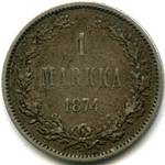 1 марка 1874 года. (S). VF. (Россия для Финляндии)