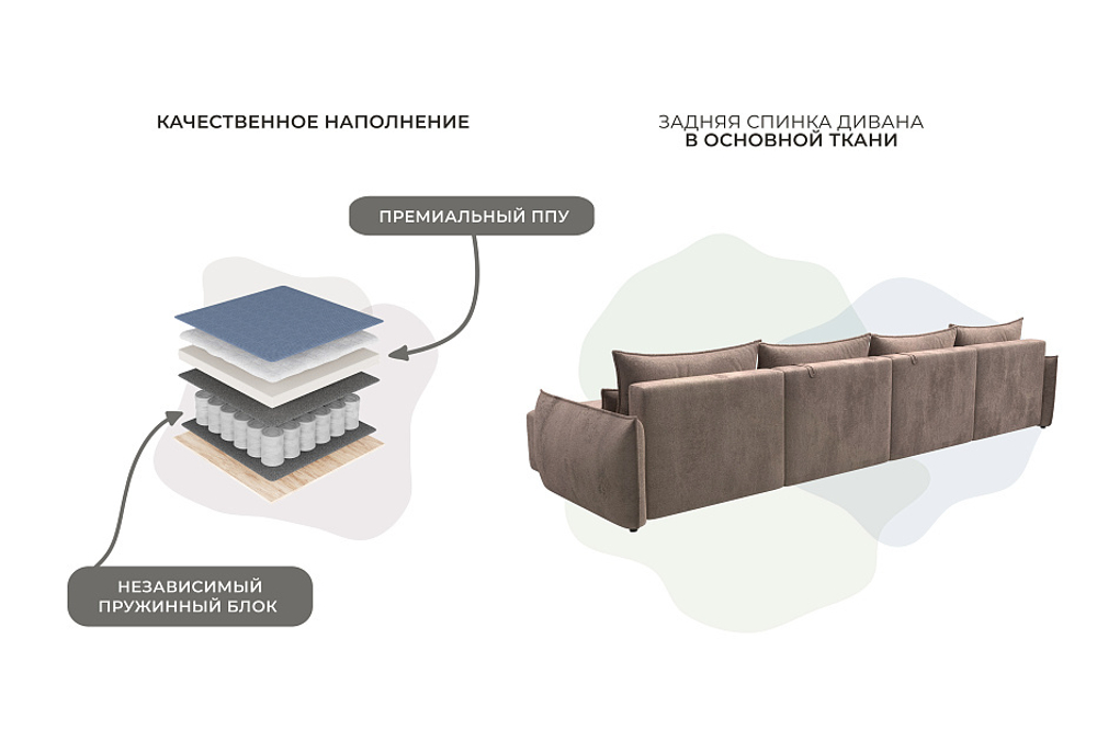 Диван П-образный Лига-051 НПБ Лонг ВЕЛЮР TOWER 05 бежевый