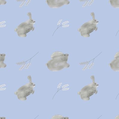 Прогулка кролика на синем.