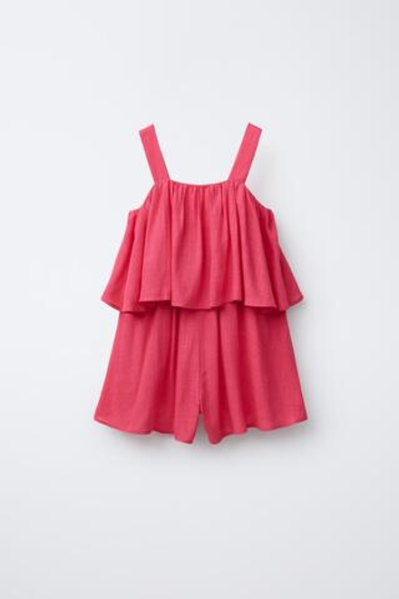 ZARA ЛЬНЯНОЙ КОМБИНЕЗОН С ШОРТАМИ, ЦВЕТ ФУКСИИ
