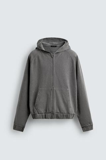 ZARA ХУДИ BOXY FIT С КАПЮШОНОМ, ТЕМНЫЙ АНТРАЦИТ