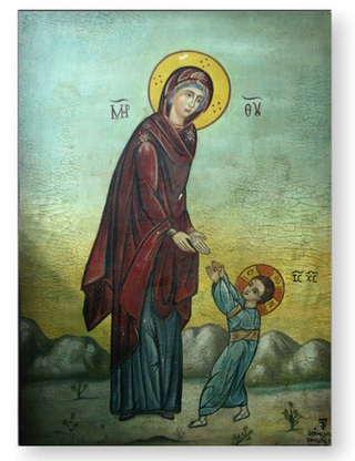 Первые шаги Иисуса Христа деревянная икона на левкасе