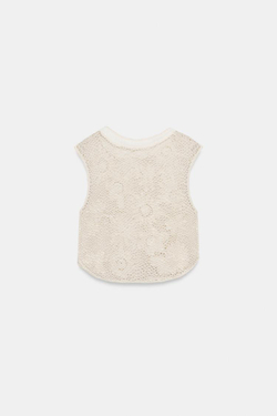 ZARA ТОП ИЗ КРУЖЕВА КРОШЕ С ЦВЕТОЧНЫМ УЗОРОМ, БЕЛЫЙ