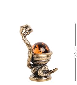 Народные промыслы AM- 785 Фигурка «Змея с кубком» (латунь, янтарь)