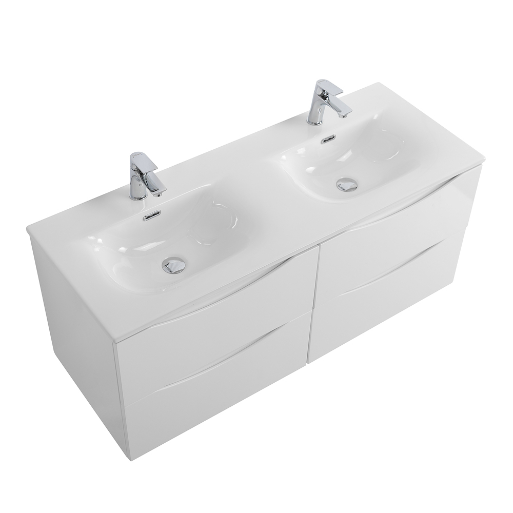 Тумба с раковиной подвесная BelBagno MARINO-CER-N-1200-4C-SO-BL-P Bianco Lucido, раковина белая BB-8099-120-2 с 2-я чашами