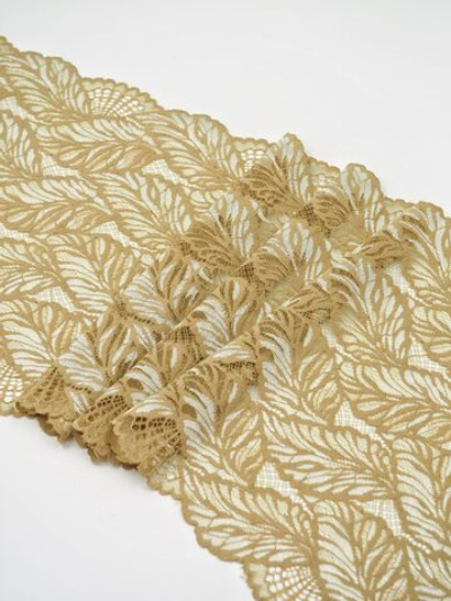 Эластичное кружево темно-бежевое со светло-серым ширина 22 см