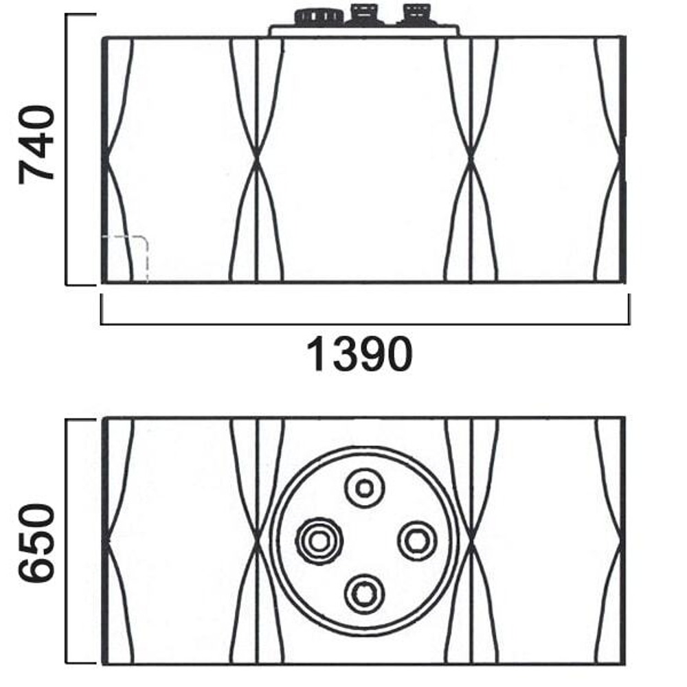 Емкость прямоугольная горизонтальная для дизельного топлива со сливом
 Анион 500 л. горизонтальный (1390x650x740см;синий) - арт.559434