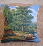 Декоративный гобеленовый чехол для интерьерной подушки Лодка рыбака 38*38