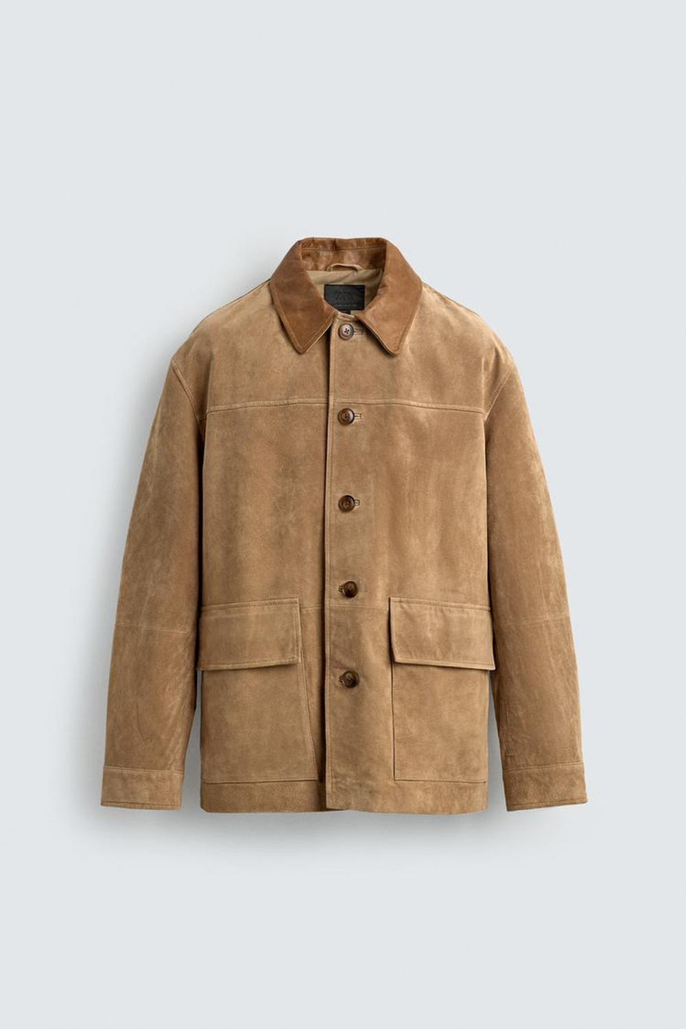 ZARA КУРТКА ИЗ ЗАМШИ С КОМБИНИРОВАННЫМ ВОРОТНИКОМ, РЫЖЕВАТО-КОРИЧНЕВЫЙ