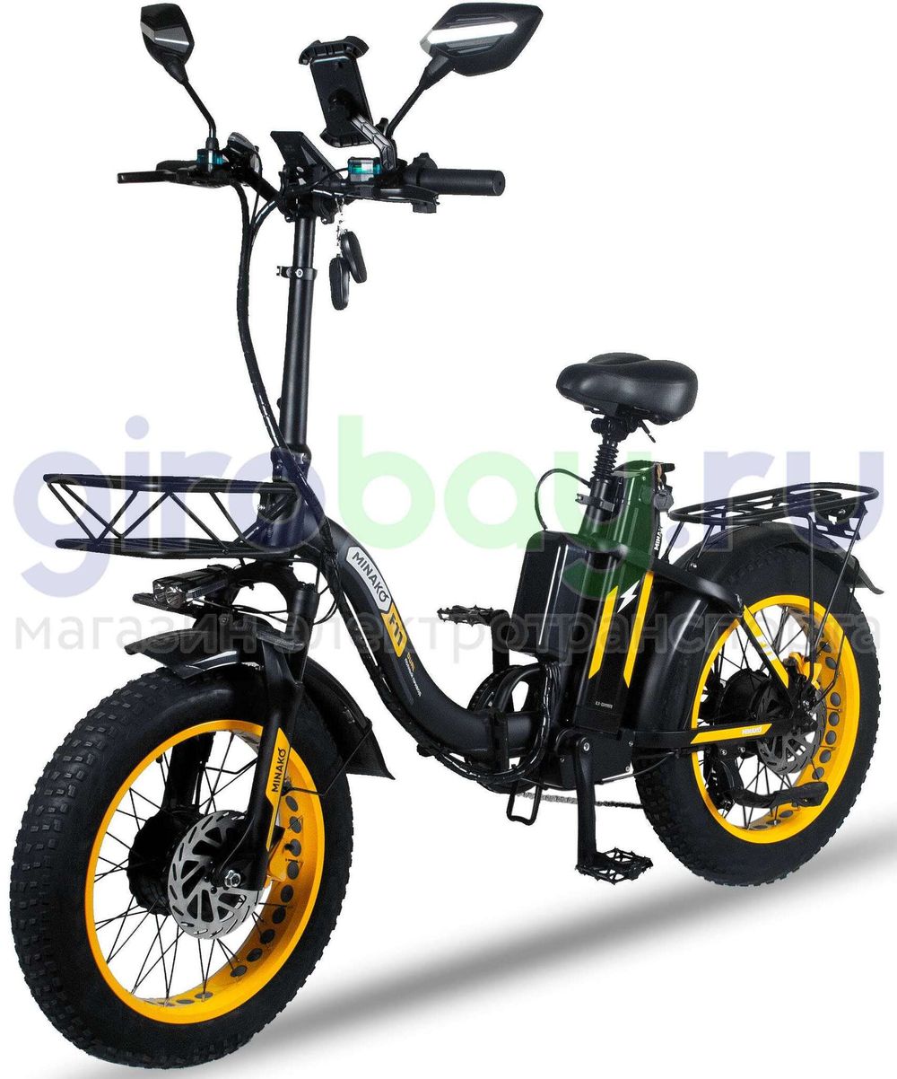 Электровелосипед Minako F11 Pro Dual 48V/20Ah (полный привод) 2025 года - Желтый обод фото №1