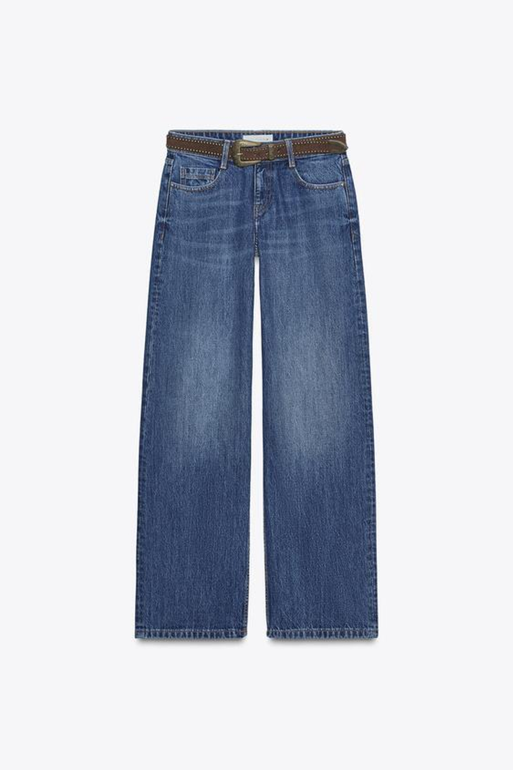 ZARA ДЖИНСЫ Z1975 С ШИРОКИМИ БРЮЧИНАМИ, РЕМНЕМ И НИЗКОЙ ПОСАДКОЙ, ВЫЦВЕТШИЙ СИНИЙ