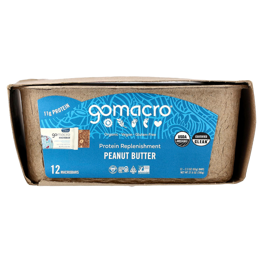 GoMacro, MacroBar®, протеиновый батончик, арахисовая паста, 12 батончиков, 65 г (2,3 унции) каждый