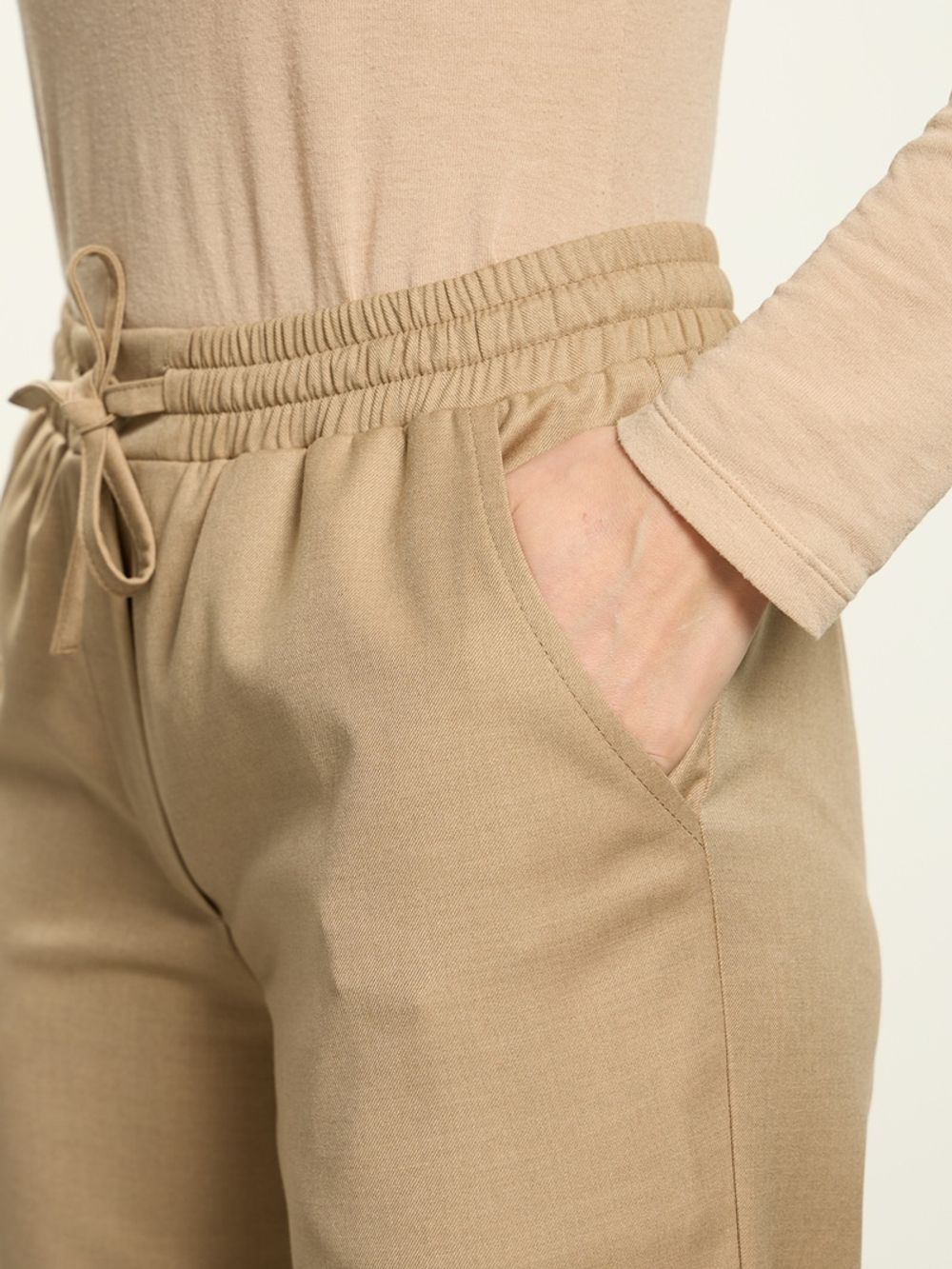 Брюки Чинос на резинке бежевые смесовая шерсть