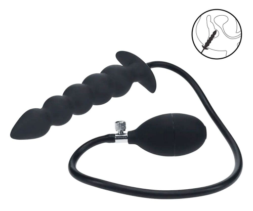 Черная анальная елочка с функцие расширения Beaded Inflatable Silicone Anal Plug