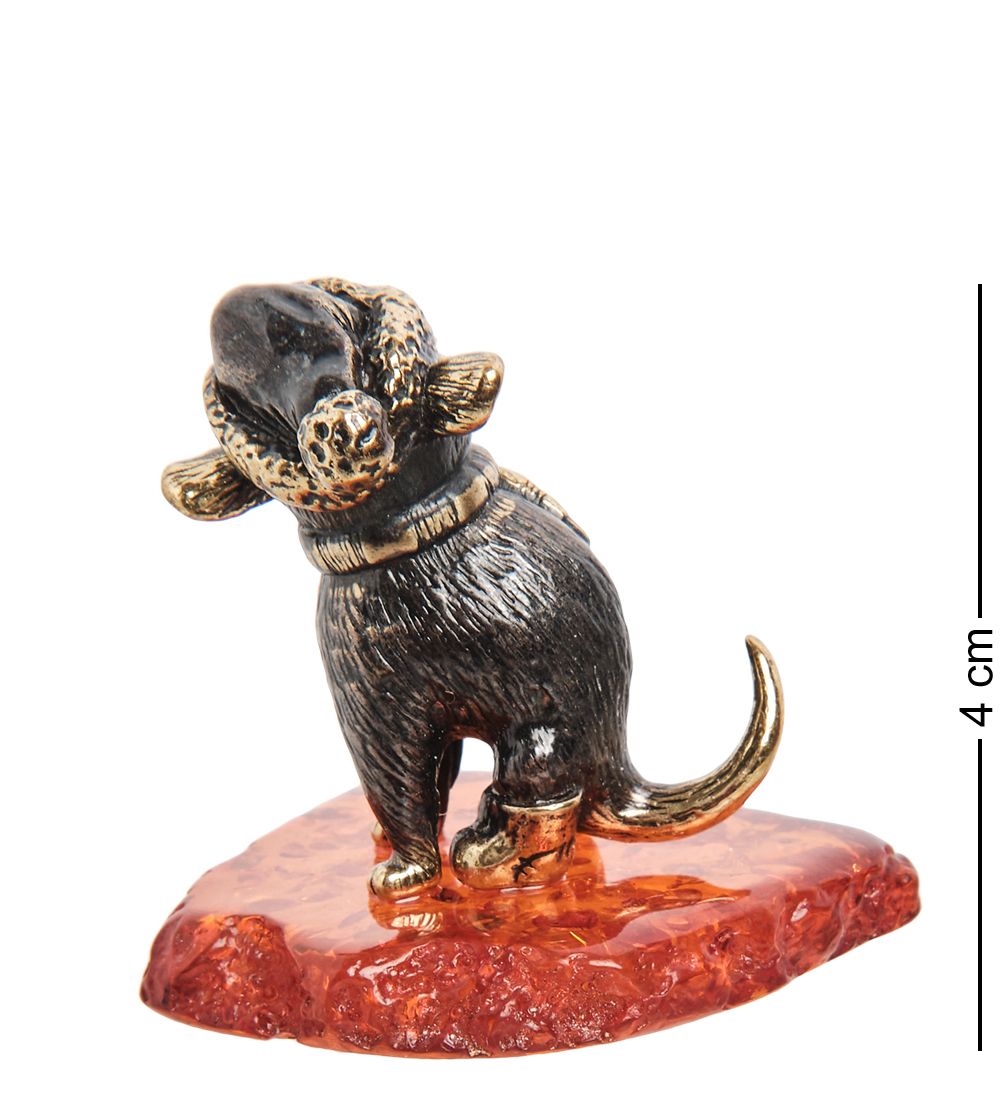 Народные промыслы AM-1954 Фигурка «Собака Зимнее счастье» (латунь, янтарь)