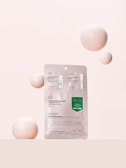 VT Cosmetics Трёхступенчатый набор с коллагеном: сыворотка + тканевая маска + крем Cica Collagen All In One 3Step Mask 1.5+25+1.5 гр