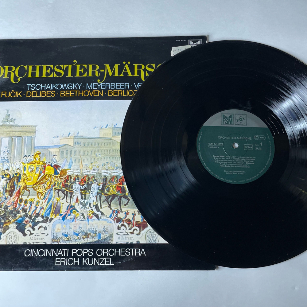 Винтажная виниловая пластинка LP Чайковский, Мейербер, Верди, Бетховен, Берлиоз, Штраус, Cincinnati Pops Orchestra, Erich Kunzel, Orchester Marsche Оркестровые Марши (Германия 1979)