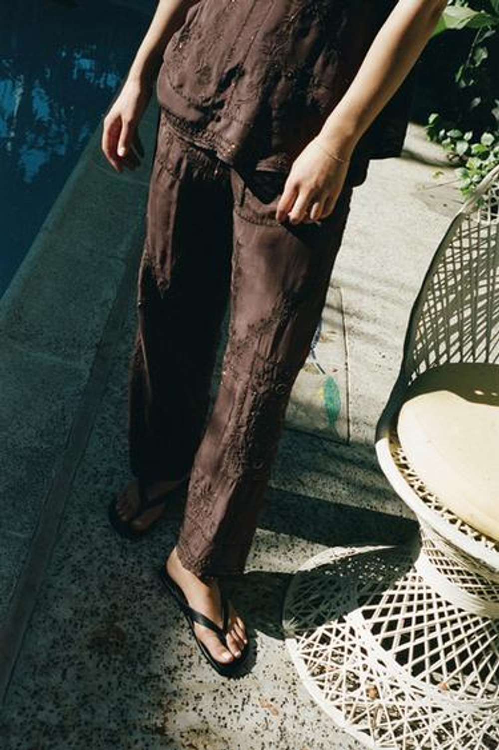 ZARA БРЮКИ С ВЫШИВКОЙ И БИСЕРОМ, КОРИЧНЕВЫЙ