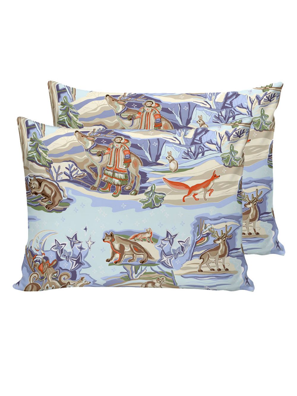 Постельное белье Сказка "Сказки севера" евро наволочки 50х70 2шт Простынь на резинке 180х200 см Пододеяльник 200х215 см перкаль