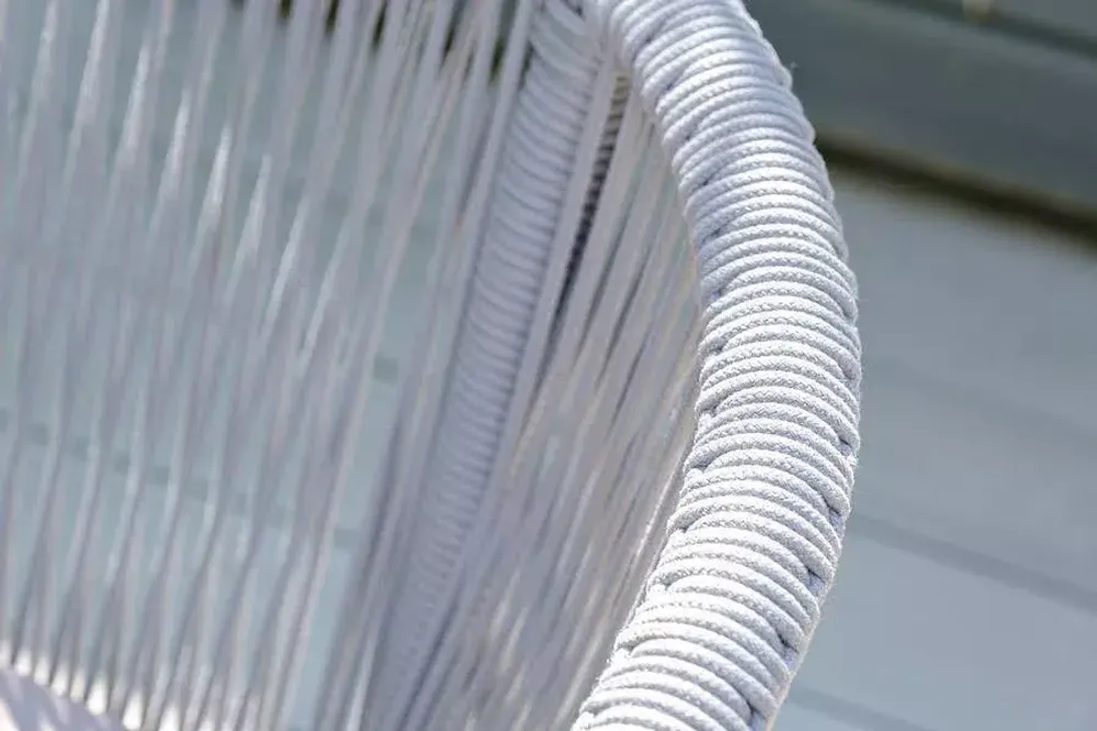 "Марсель" стул плетеный из роупа, каркас алюминий темно-серый (RAL7024) муар, роуп светло-серый круглый, ткань светло-серая