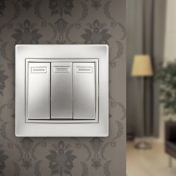 1-106-03 Intro Выключатель тройной, 10А-250В, IP20, СУ, Plano, алюминий | Intro Plano