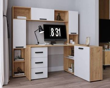 Стол письменный 1450 КВАРТЕТ-13 дуб крафт золотой / белый поры дерева