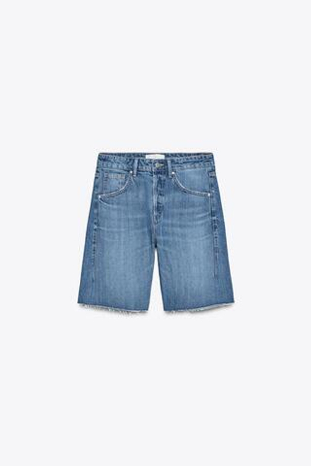 ZARA ДЖИНСОВЫЕ ШОРТЫ TRF СО СРЕДНЕЙ ПОСАДКОЙ И ШЛЕВКАМИ, МОРСКОЙ СИНИЙ