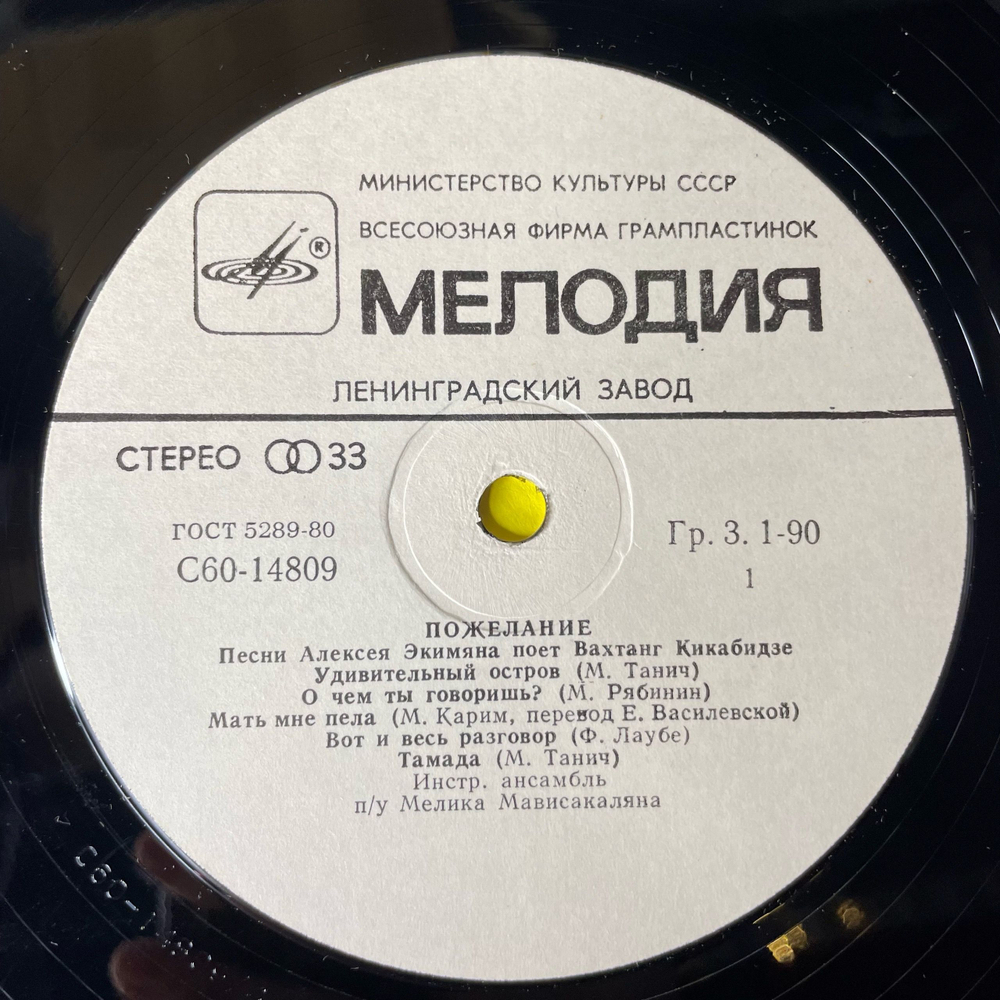 Винтажная виниловая пластинка LP Вахтанг Кикабидзе Пожелание (СССР 1981)