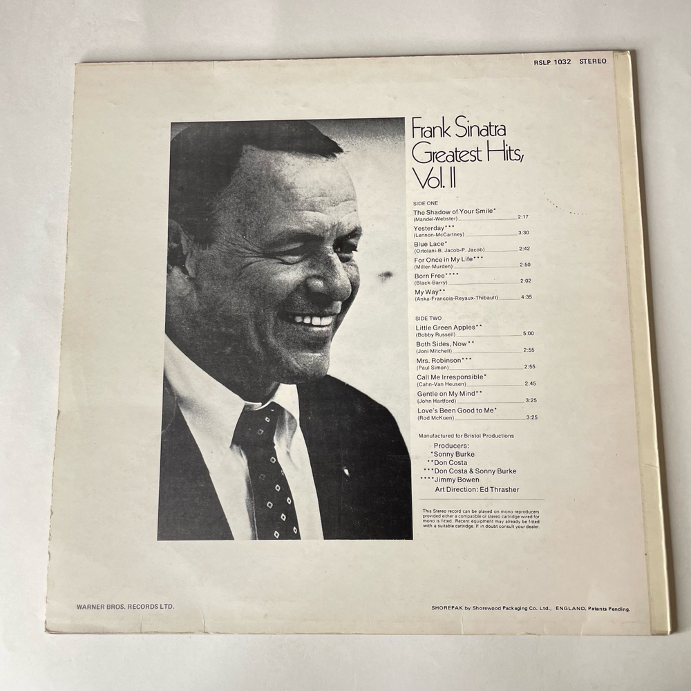 Винтажная виниловая пластинка LP Frank Sinatra, Greatest Hits, Vol. II (Англия 1973) My Way