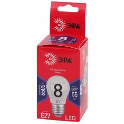 Лампочка светодиодная ЭРА RED LINE LED P45-8W-865-E27 R E27 / Е27 8Вт шар холодный дневной свет